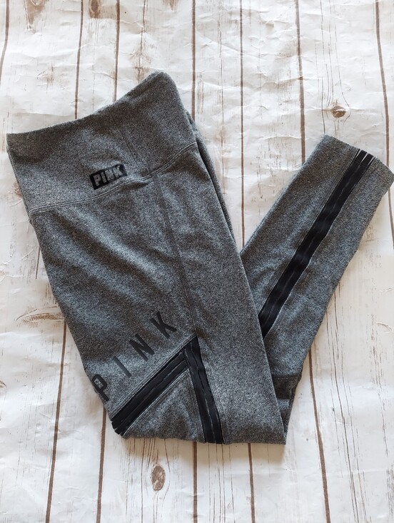 PINK Victoria's Secret Pants - PINK Full Length Gray Leggings Black Mesh Trim Women's L